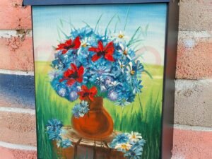 Blue Red and White Garden Flowers #2 Colonial Mailbox Cover