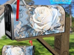 Abstract White Roses #1 Decorative Rural Farm Mailbox Cover