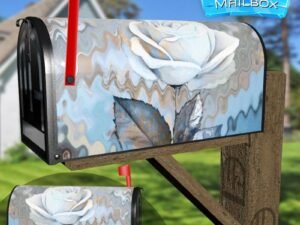 Abstract White Roses #2 Decorative Rural Farm Mailbox Cover