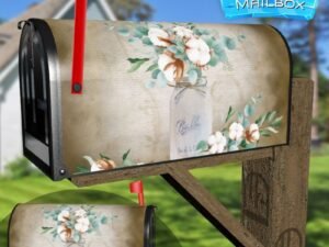 Cotton and Eucalyptus in a Mason Jar Decorative Rural Farm Mailbox Cover