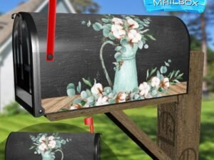 Cotton and Eucalyptus Bouquet Decorative Rural Farm Mailbox Cover