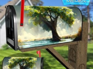 Beautiful Tree on the Riverbank Decorative Rural Farm Mailbox Cover
