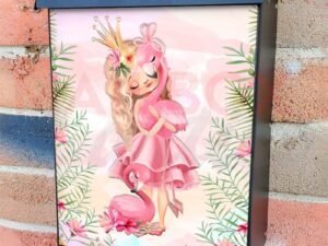 Little Princess with a Flamingo Colonial Mailbox Cover