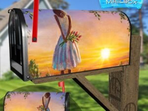 Girl Watching the Sunset Decorative Rural Farm Mailbox Cover