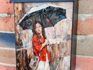 Girl in the Rain with Umbrella Colonial Mailbox Cover