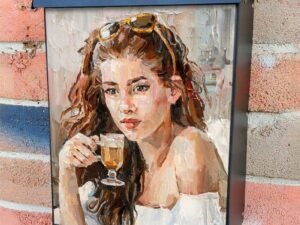 Beautiful Girl Drinking Coffee Colonial Mailbox Cover
