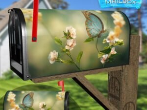 Blue Butterfly on a Flower Decorative Rural Farm Mailbox Cover