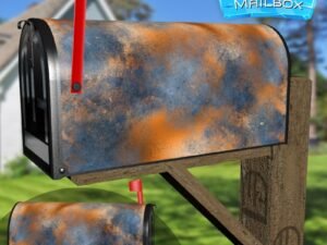 Blue and Orange Patina Design Decorative Rural Farm Mailbox Cover