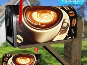 Coffee Cup and Coffee Beans Decorative Rural Farm Mailbox Cover