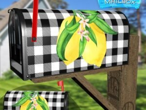 Lemon on Buffalo Plaid Pattern Decorative Rural Farm Mailbox Cover