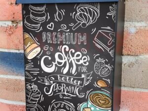 Coffee Design on Chalkboard Colonial Mailbox Cover