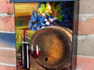 Red Wine and Barrel in the Vineyard Colonial Mailbox Cover