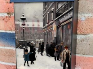 Figures In A Town Square by P.G. Fischer Colonial Mailbox Cover