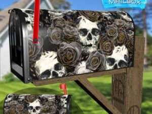 Gothic Skulls and Black Roses Decorative Rural Farm Mailbox Cover