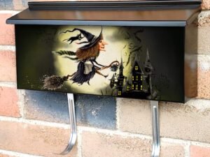 Cute Witch with Flying Townhouse Mailbox Cover
