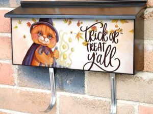 Halloween Witch Cat Townhouse Mailbox Cover