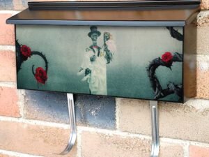 Skeleton Bride and Groom Townhouse Mailbox Cover
