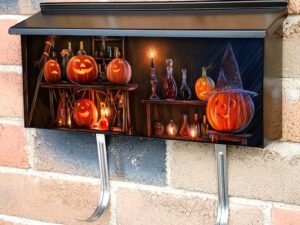 The Witch's Kitchen with Pumpkins Townhouse Mailbox Cover