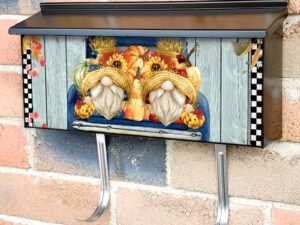 Blue Truck with Gnomes Townhouse Mailbox Cover