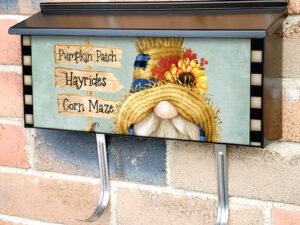 Cute Farmhouse Pumpkin Gnome Townhouse Mailbox Cover