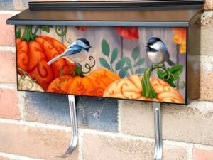 Autumn Pumpkin Chickadees #2 Townhouse Mailbox Cover