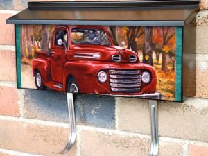 Red Autumn Farmhouse Truck Townhouse Mailbox Cover