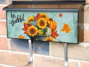 Cauldron with Sunflowers and Pumpkins Townhouse Mailbox Cover
