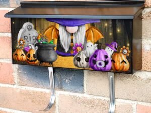 Gnome with Pumpkins and Ghosts Townhouse Mailbox Cover