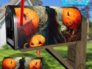 Halloween Wizard with Evil Pumpkins Decorative Rural Farm Mailbox Cover