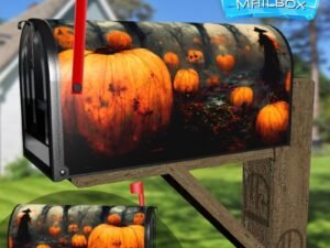 Witch on a Pumpkin Field Decorative Rural Farm Mailbox Cover