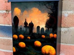 Glowing Pumpkins in the Cemetery Colonial Mailbox Cover