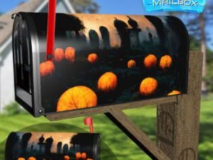 Glowing Pumpkins in the Cemetery Decorative Rural Farm Mailbox Cover