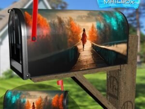 October Walk on the Foggy Bridge Decorative Rural Farm Mailbox Cover