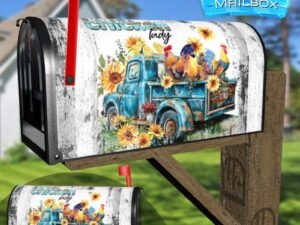 Farmhouse Truck and Chickens Decorative Rural Farm Mailbox Cover