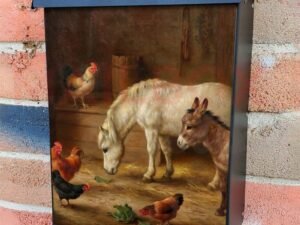 Ponies and Chickens in the Barn Colonial Mailbox Cover