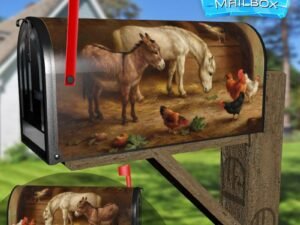 Ponies and Chickens in the Barn Decorative Rural Farm Mailbox Cover