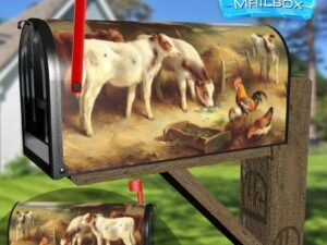 Calves and Chickens Decorative Rural Farm Mailbox Cover