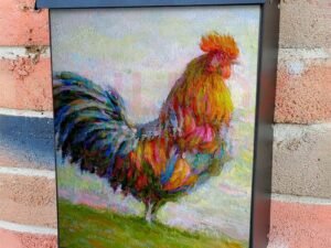 Beautiful Rainbow Rooster Colonial Mailbox Cover