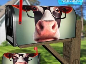 Cow in Eyeglasses #1 Decorative Rural Farm Mailbox Cover