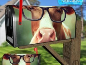 Cow in Eyeglasses #2 Decorative Rural Farm Mailbox Cover