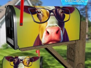 Cow in Eyeglasses #3 Decorative Rural Farm Mailbox Cover
