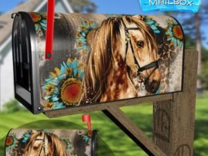 Pretty Horse and Sunflowers Decorative Rural Farm Mailbox Cover