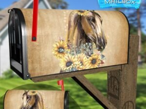 Pretty Horse and Sunflowers #2 Decorative Rural Farm Mailbox Cover