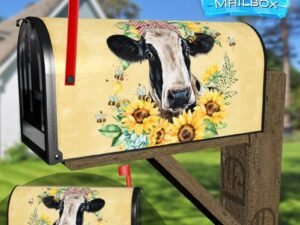 Pretty Cow and Sunflowers Decorative Rural Farm Mailbox Cover
