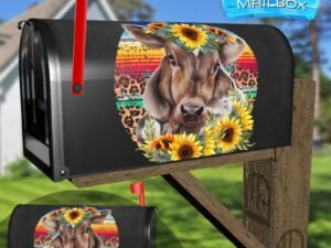 Young Cow with Sunflowers Decorative Rural Farm Mailbox Cover