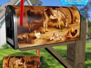 Donkeys Chickens and Pigeons Decorative Rural Farm Mailbox Cover