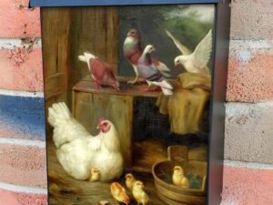 Farmhouse Hen with Chicks and Doves Colonial Mailbox Cover