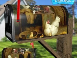 Farmhouse Hen with Chicks and Doves Decorative Rural Farm Mailbox Cover