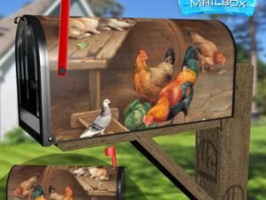 Chickens, Doves and Bunnies Decorative Rural Farm Mailbox Cover