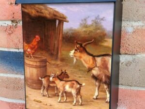 Farmyard Scene With Goats And Chickens Colonial Mailbox Cover